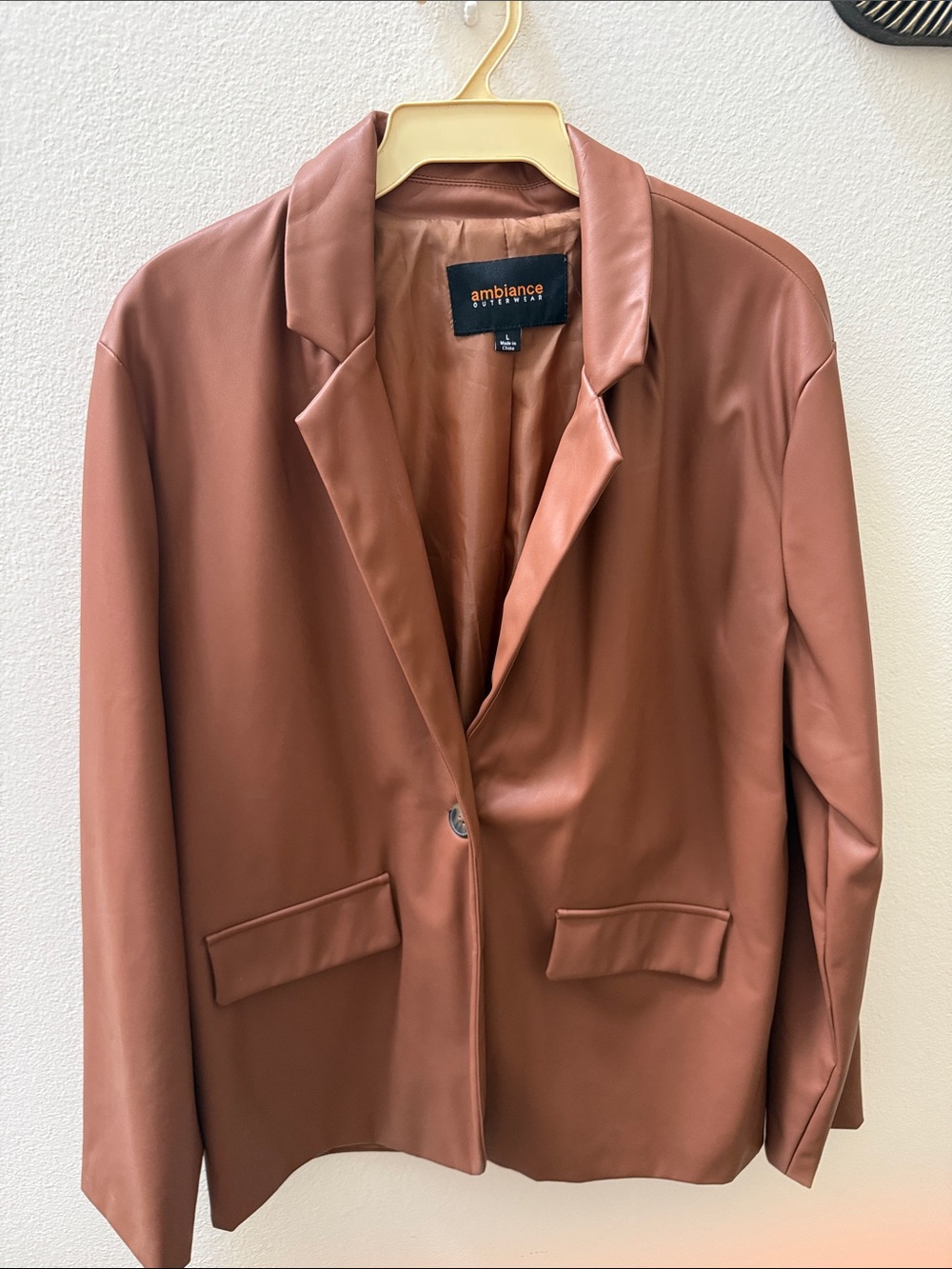 Ambiance Faux Leather Blazer in Rusty Brown